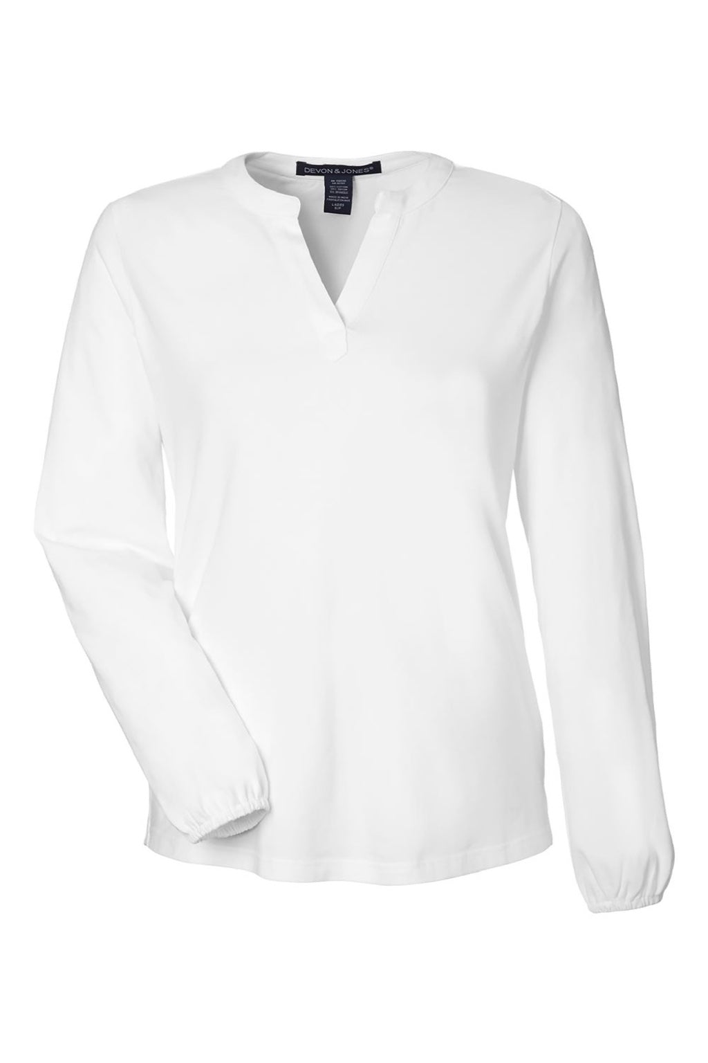 Devon & Jones DP122W Womens Raleigh V-Neck Knit Long Sleeve Shirt White Flat Front