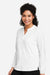 Devon & Jones DP122W Womens Raleigh V-Neck Knit Long Sleeve Shirt White Model Side