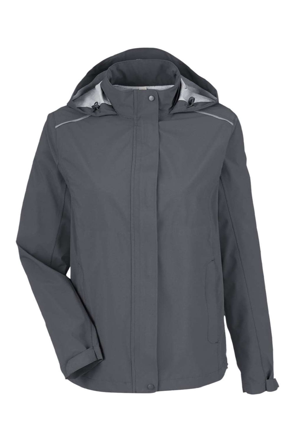 Core 365 CE712W Womens Barrier Packable Full Zip Hooded Rain Jacket Carbon Grey Flat Front