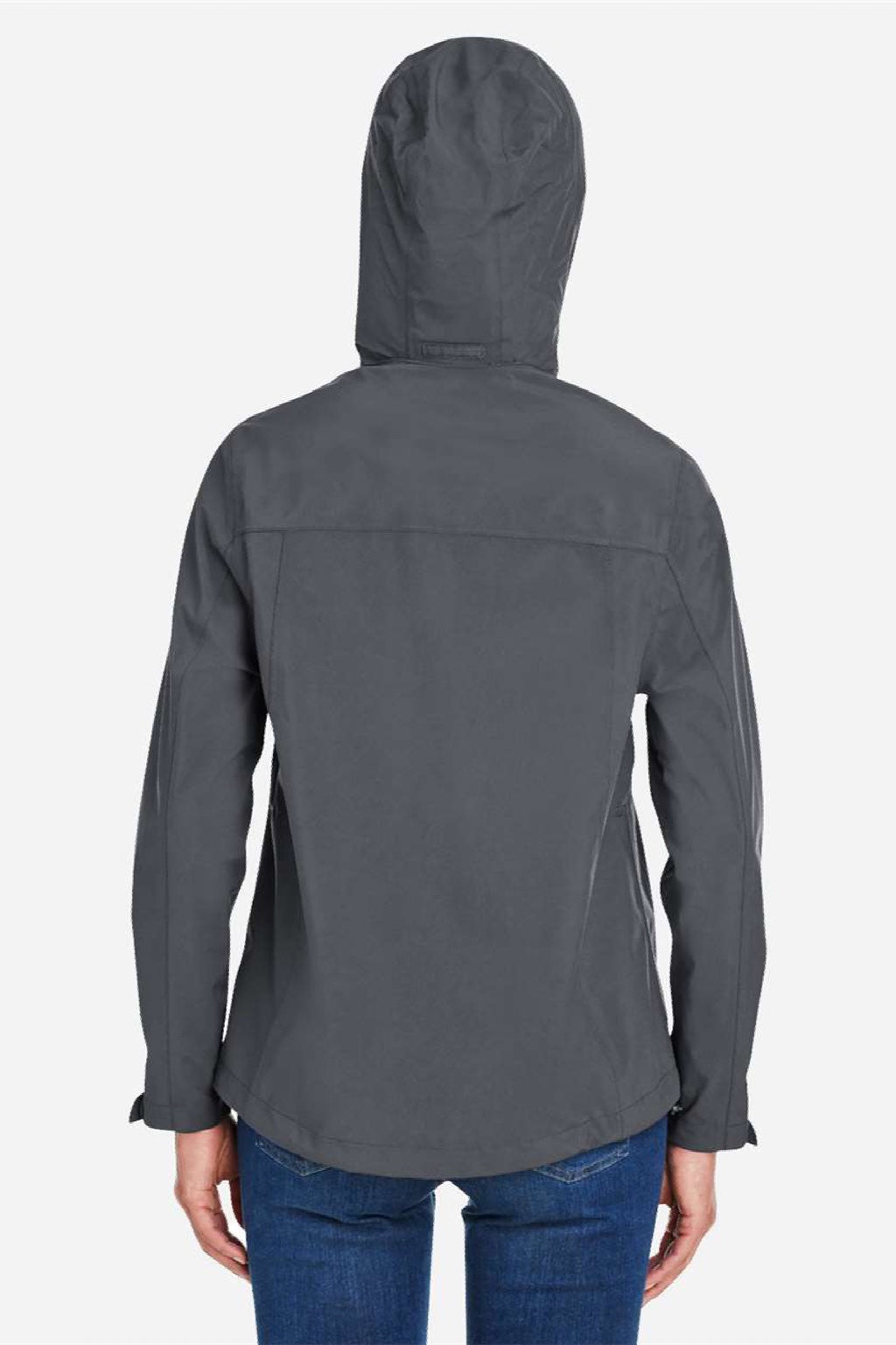 Core 365 CE712W Womens Barrier Packable Full Zip Hooded Rain Jacket Carbon Grey Model Back