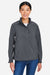 Core 365 CE712W Womens Barrier Packable Full Zip Hooded Rain Jacket Carbon Grey Model Front