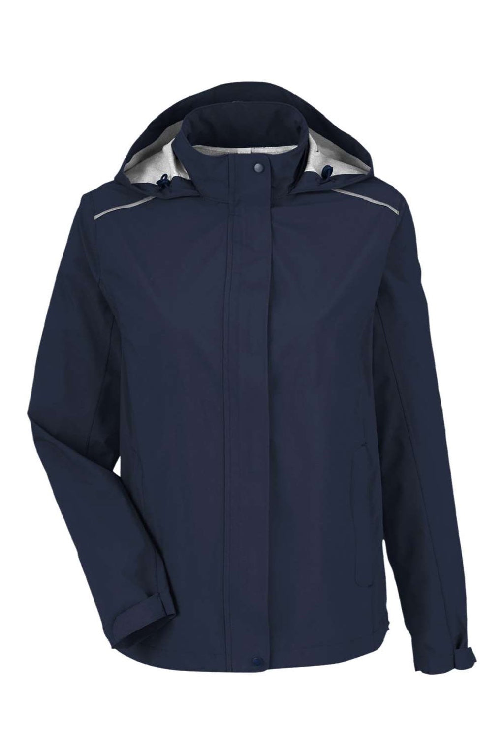 Core 365 CE712W Womens Barrier Packable Full Zip Hooded Rain Jacket Classic Navy Blue Flat Front
