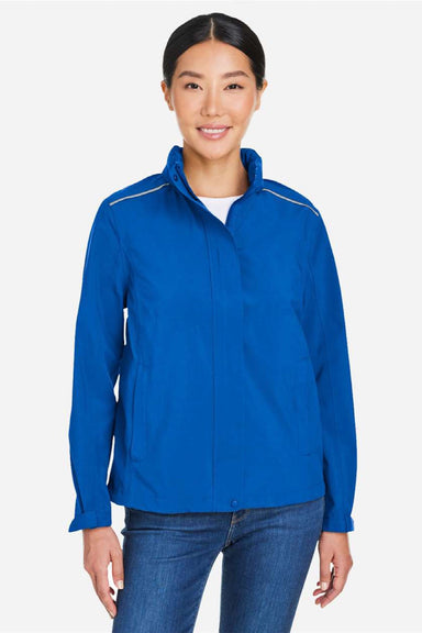 Core 365 CE712W Womens Barrier Packable Full Zip Hooded Rain Jacket True Royal Blue Model Front