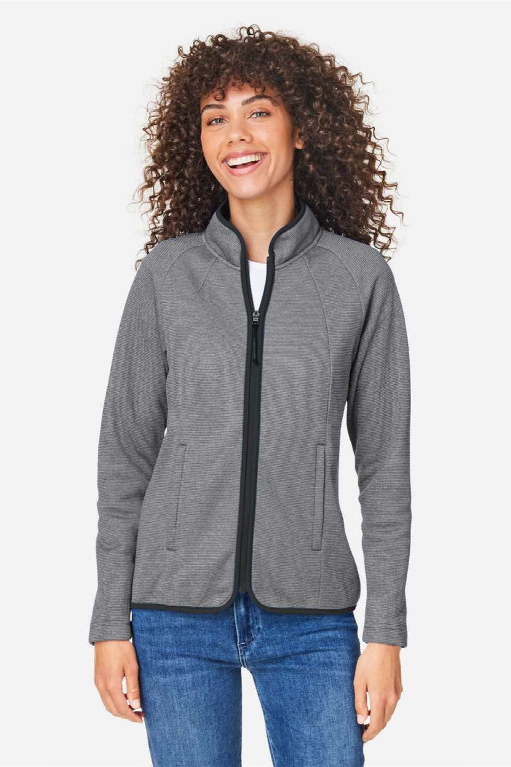 Core 365 CE72W Womens Venture Heathered Stripe Full Zip Jacket Black/White Model Front