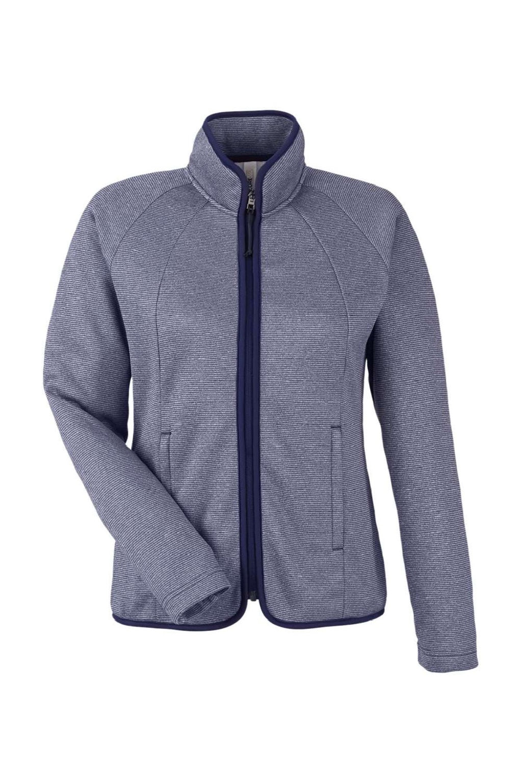 Core 365 CE72W Womens Venture Heathered Stripe Full Zip Jacket Classic Navy Blue/White Flat Front