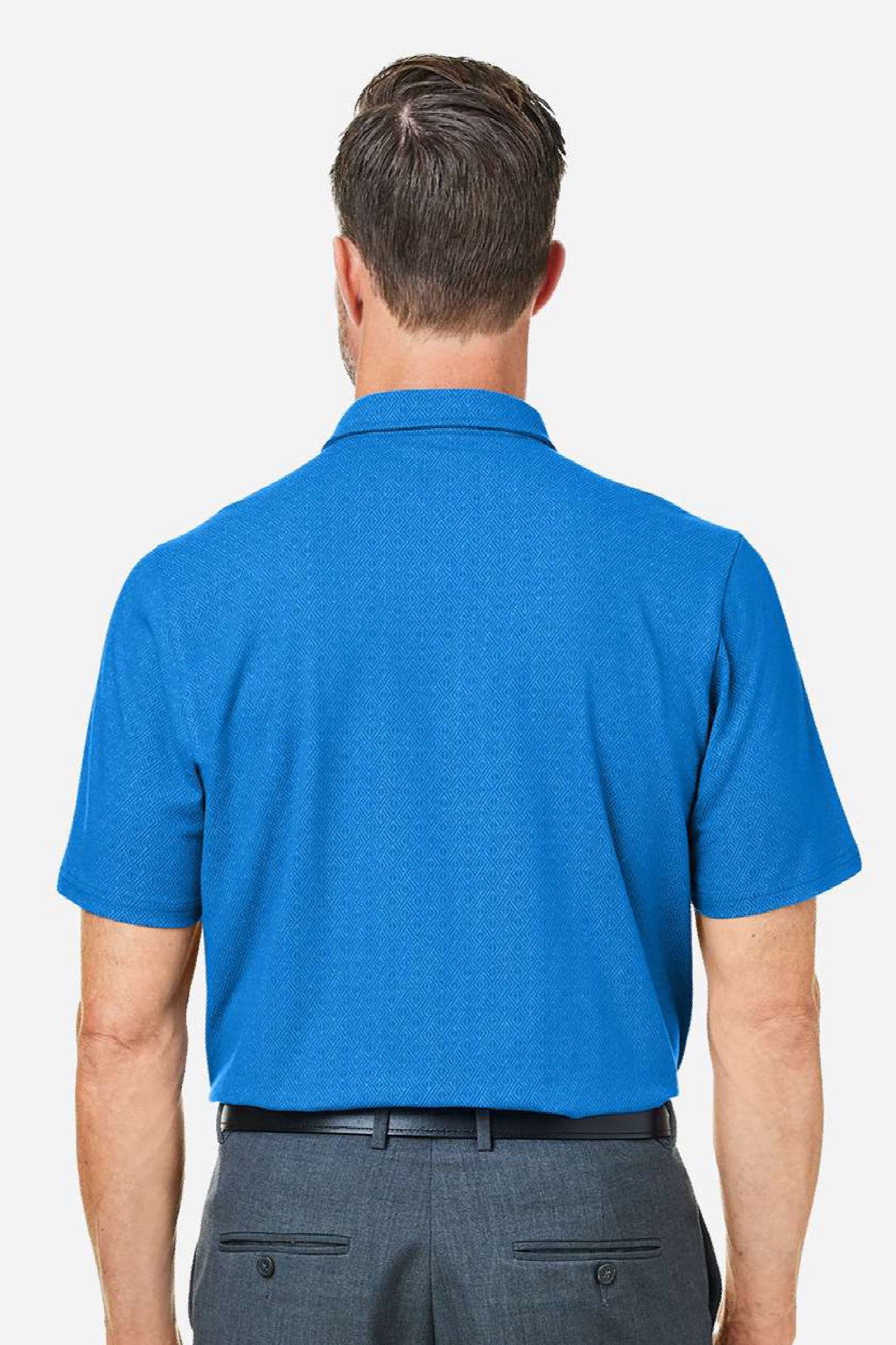 Devon & Jones DG101 Mens Crownlux Performance Geo Short Sleeve Polo Shirt French Blue Model Back