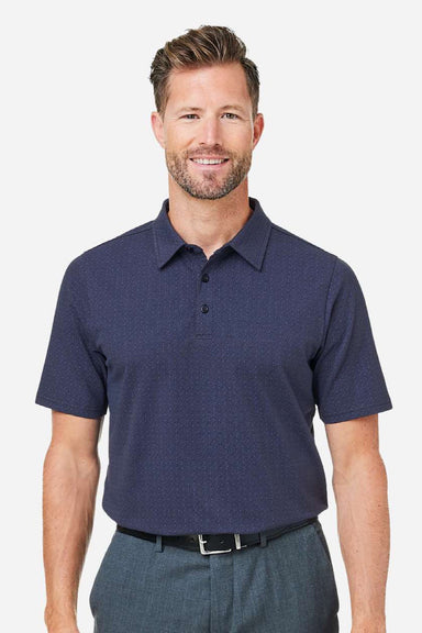 Devon & Jones DG101 Mens Crownlux Performance Geo Short Sleeve Polo Shirt Navy Blue/French Blue Model Front