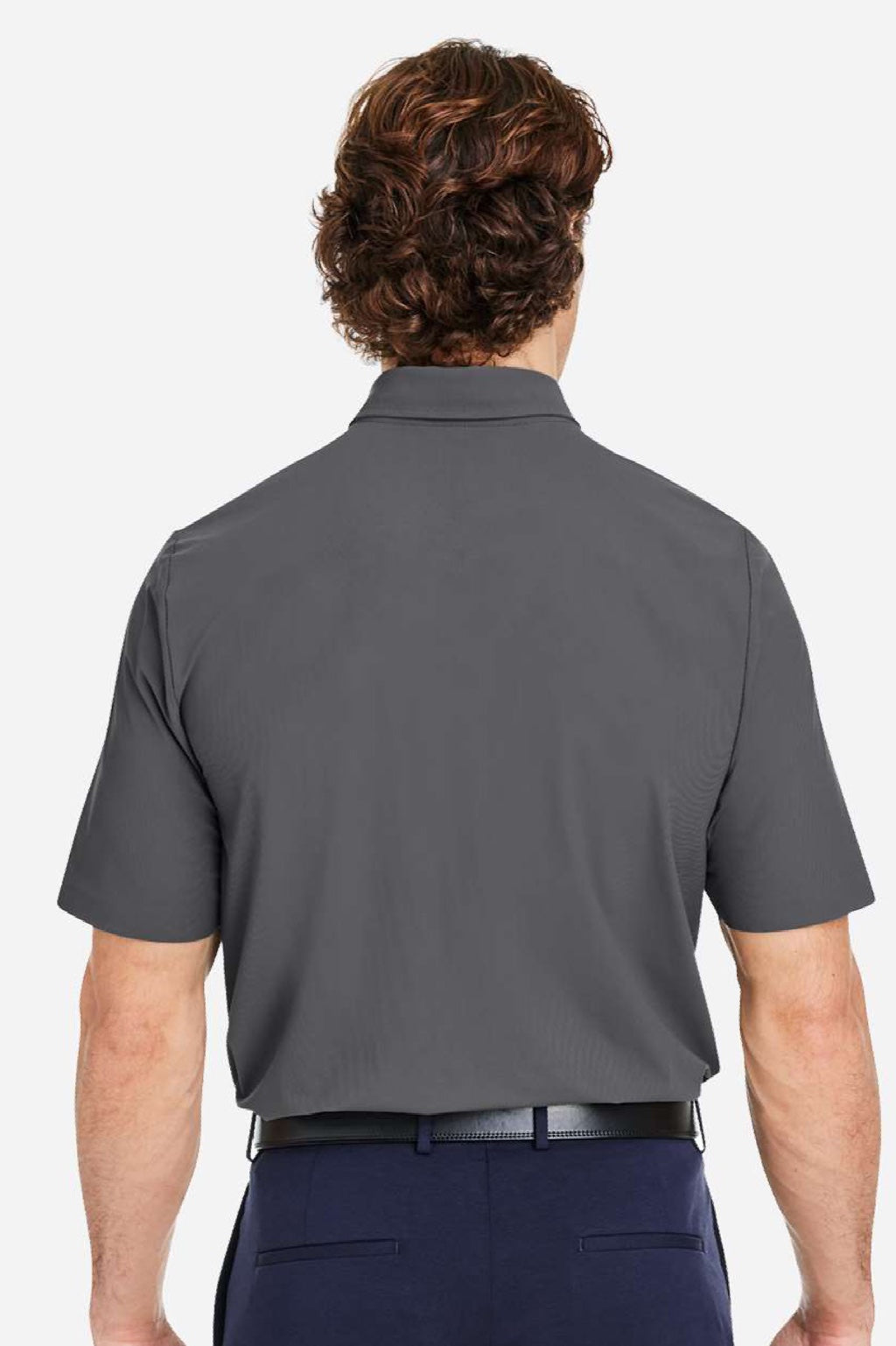 Devon & Jones DG110 Mens CrownLux Performance Windsor Welded Short Sleeve Polo Shirt Graphite Grey Model Back