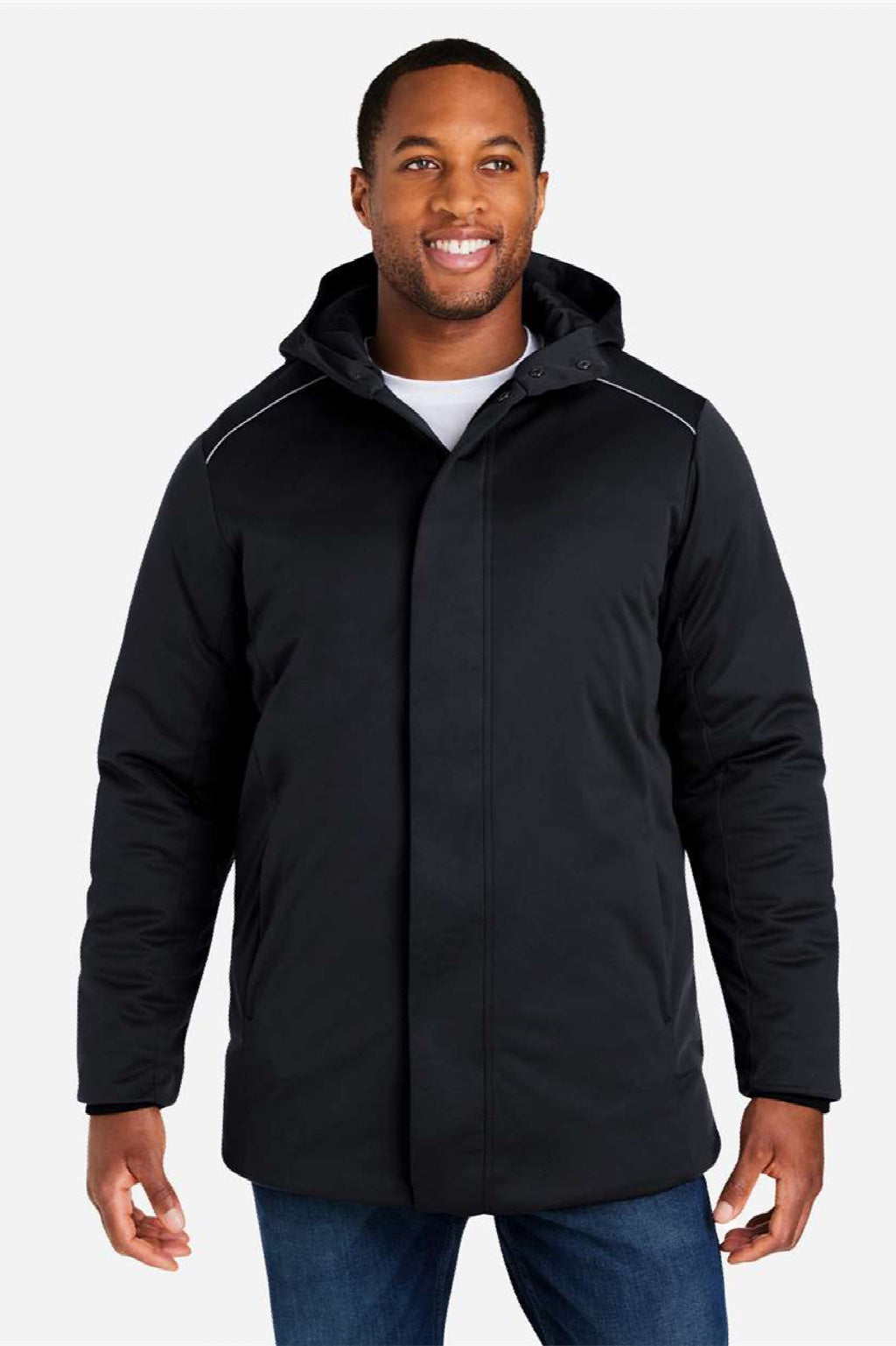 Core 365 CE715 Mens Techno Lite Insulated Full Zip Hooded Jacket Black Model Front