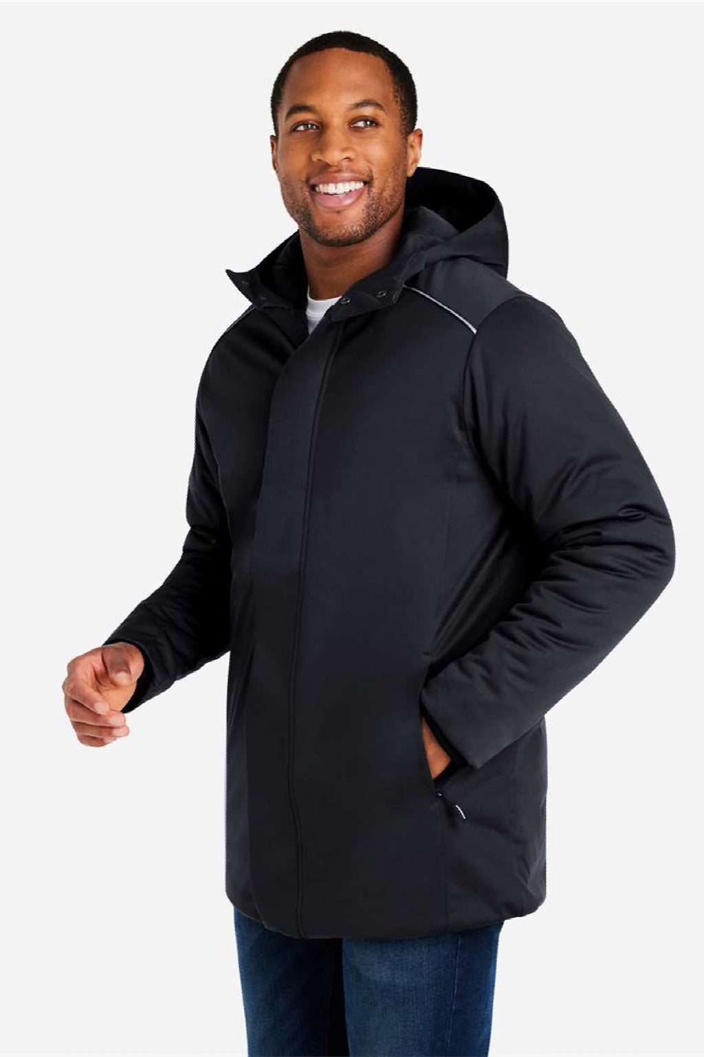 Core 365 CE715 Mens Techno Lite Insulated Full Zip Hooded Jacket Black Model Side