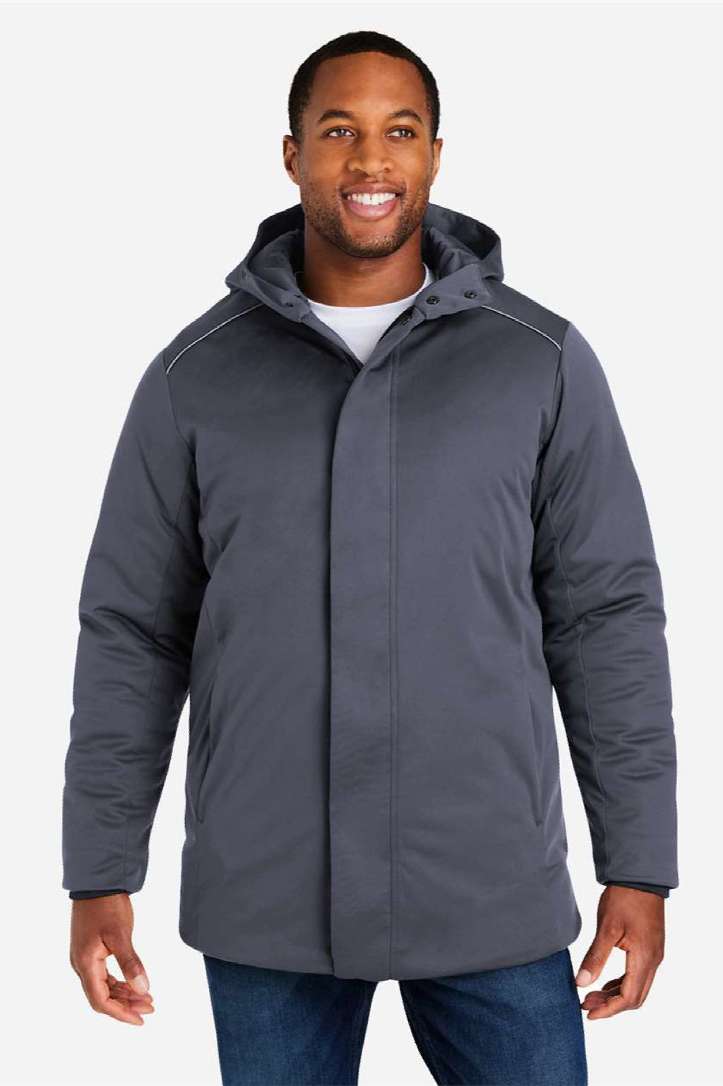 Core 365 CE715 Mens Techno Lite Insulated Wind & Water Resistant Full Zip Hooded Jacket Carbon Grey Model Front