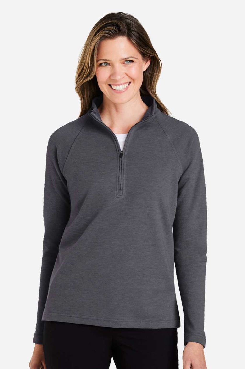 Devon & Jones DG481WZ Womens Charleston 1/4 Zip Sweatshirt Black Melange Model Front