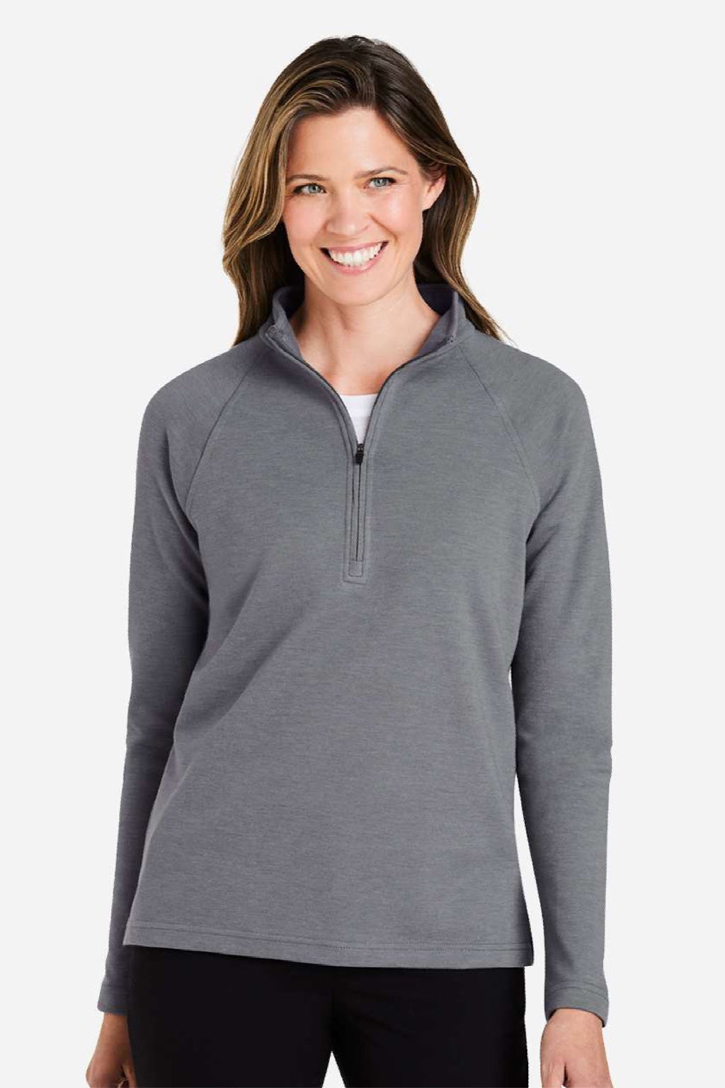 Devon & Jones DG481WZ Womens Charleston 1/4 Zip Sweatshirt Graphite Grey Melange Model Front