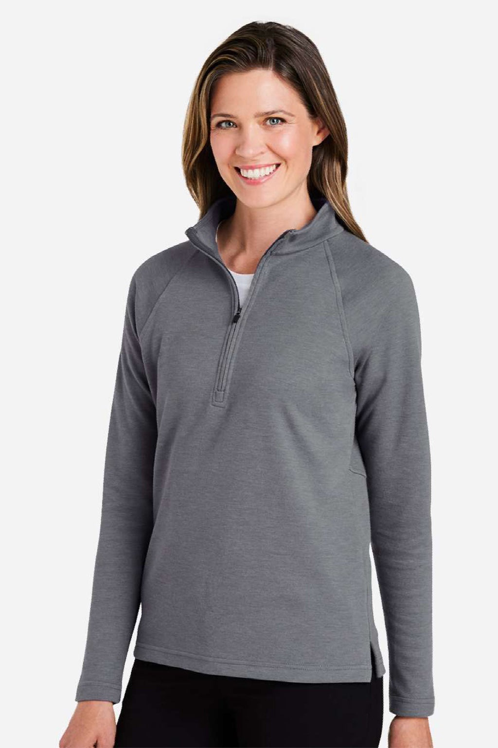 Devon & Jones DG481WZ Womens Charleston 1/4 Zip Sweatshirt Graphite Grey Melange Model Side
