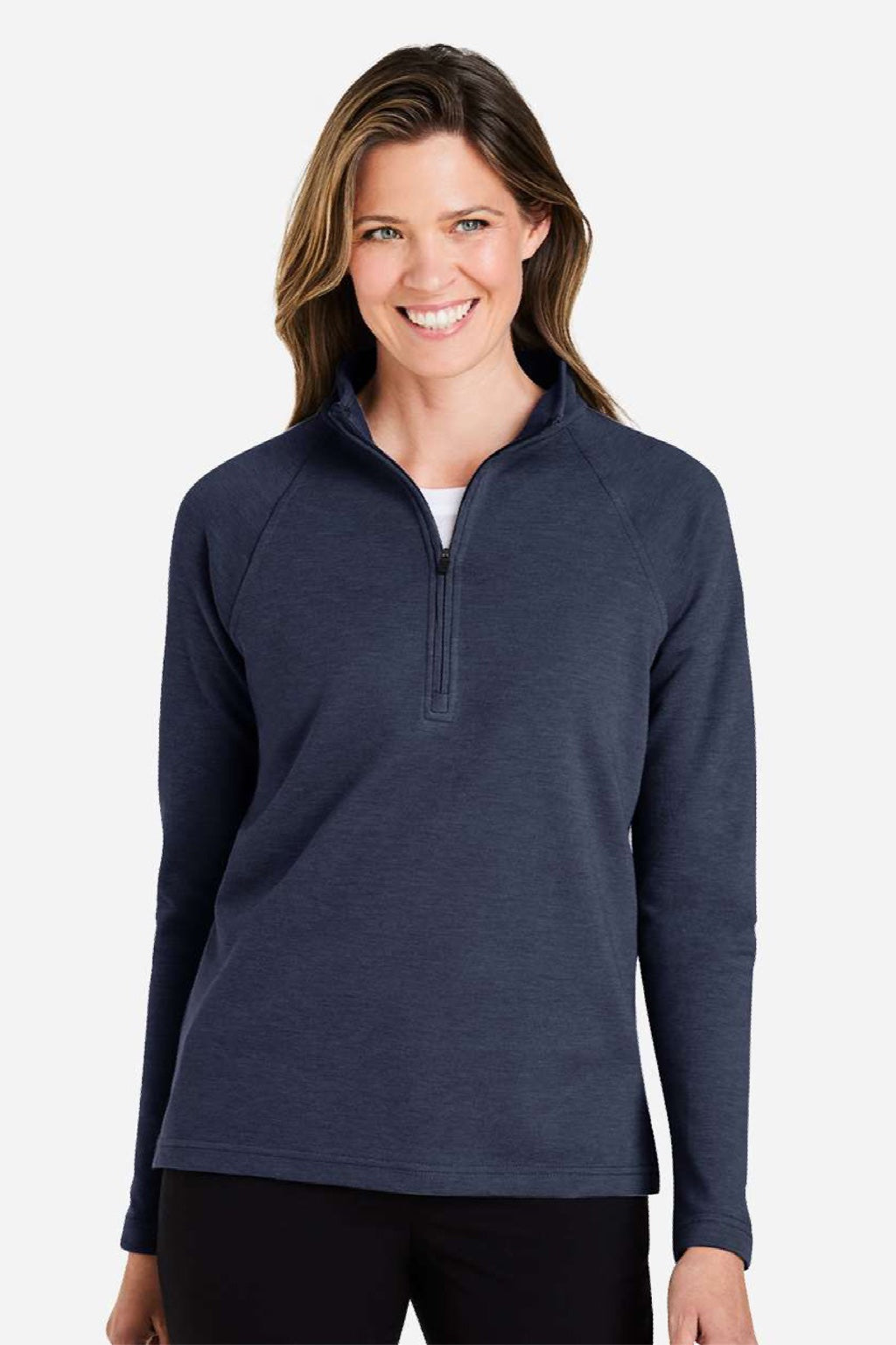 Devon & Jones DG481WZ Womens Charleston 1/4 Zip Sweatshirt Navy Blue Melange Model Front