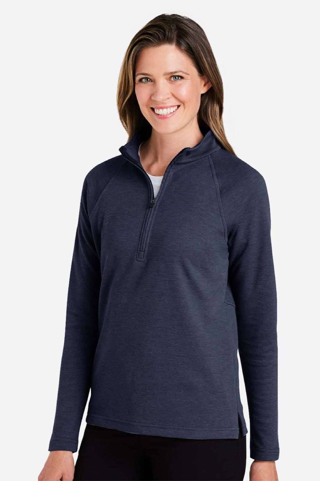 Devon & Jones DG481WZ Womens Charleston 1/4 Zip Sweatshirt Navy Blue Melange Model Side
