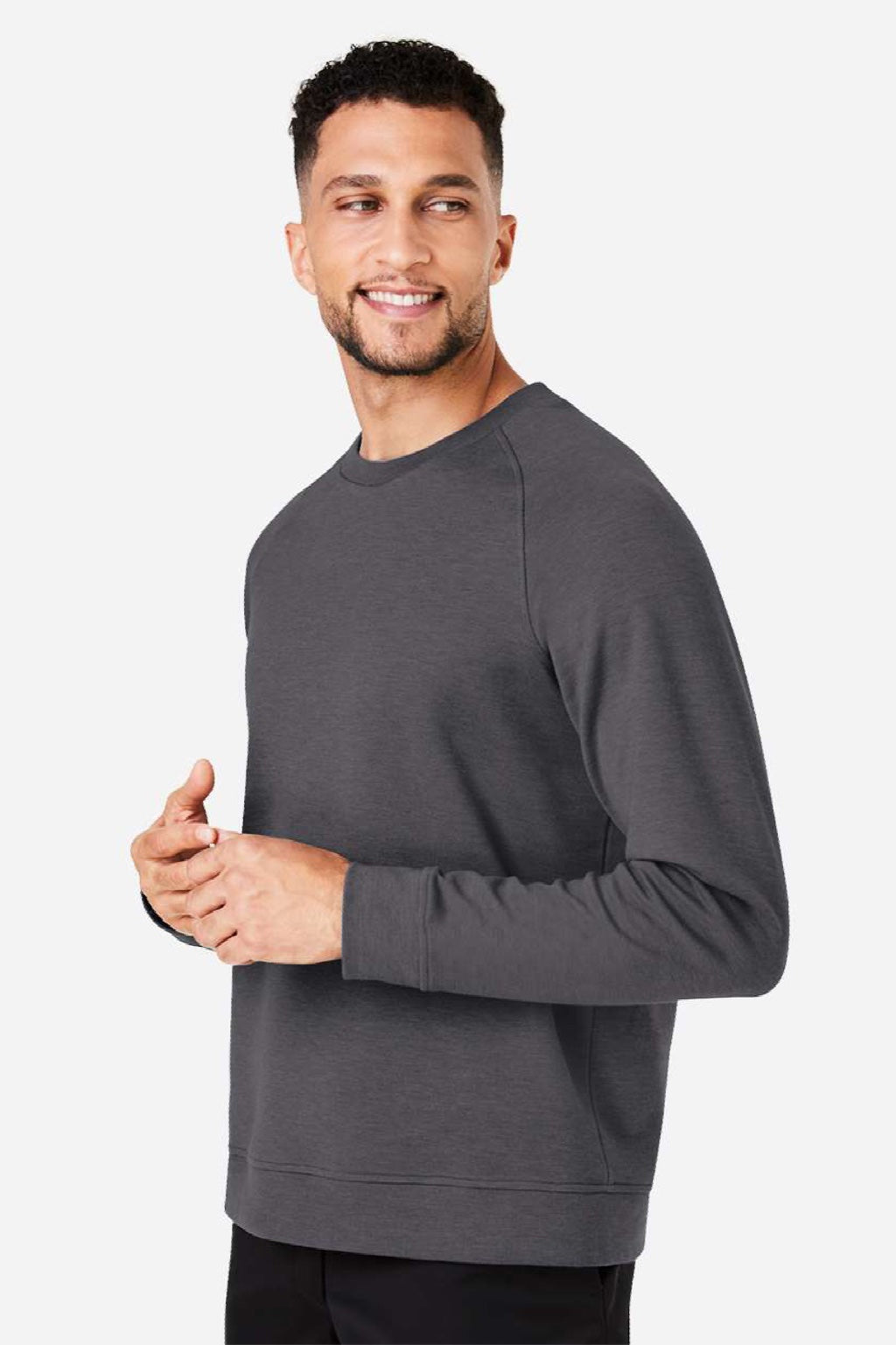 Devon & Jones DG482 Mens Charleston Crewneck Sweatshirt Black Melange Model Side