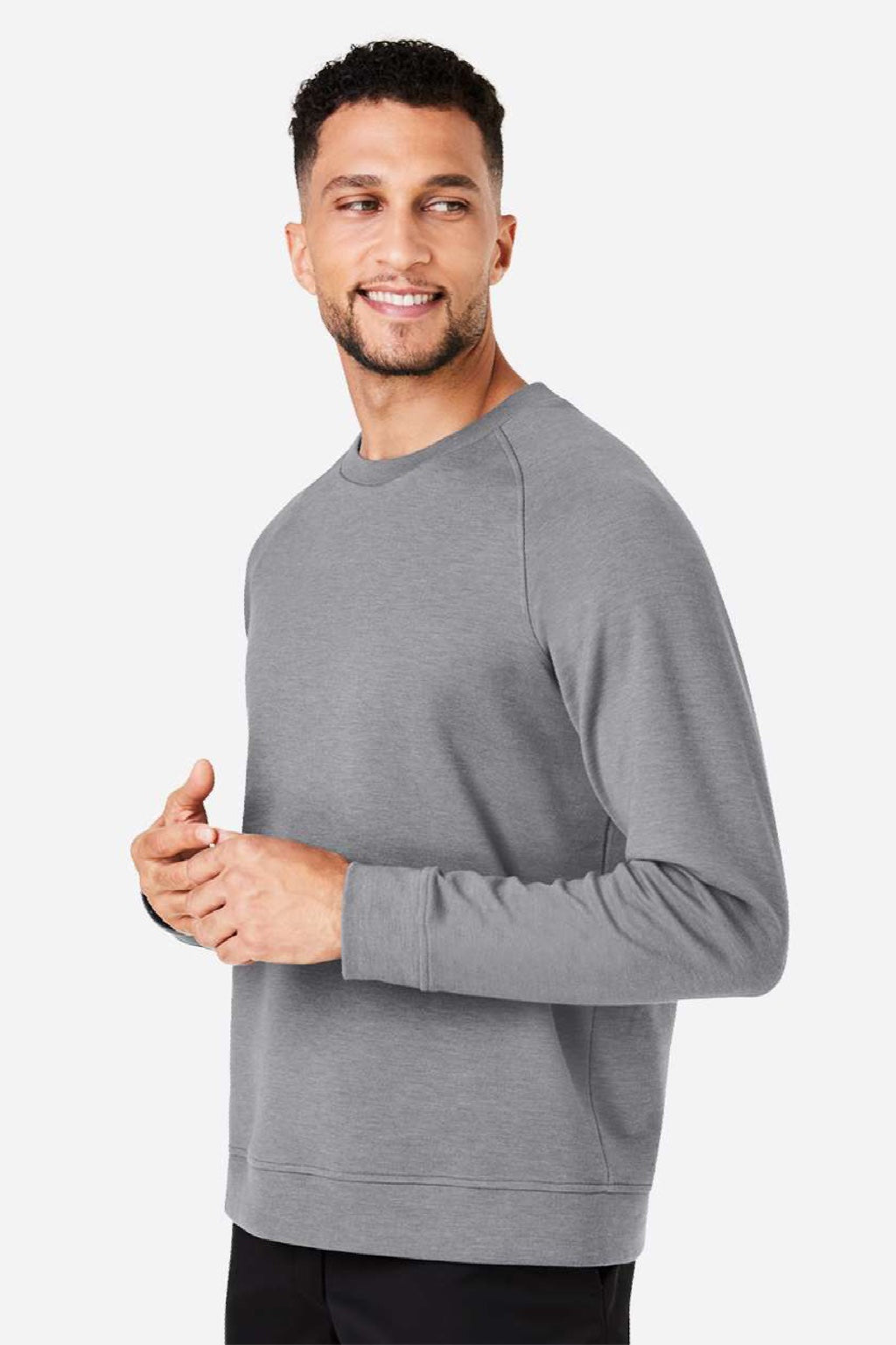 Devon & Jones DG482 Mens Charleston Crewneck Sweatshirt Graphite Grey Melange Model Side