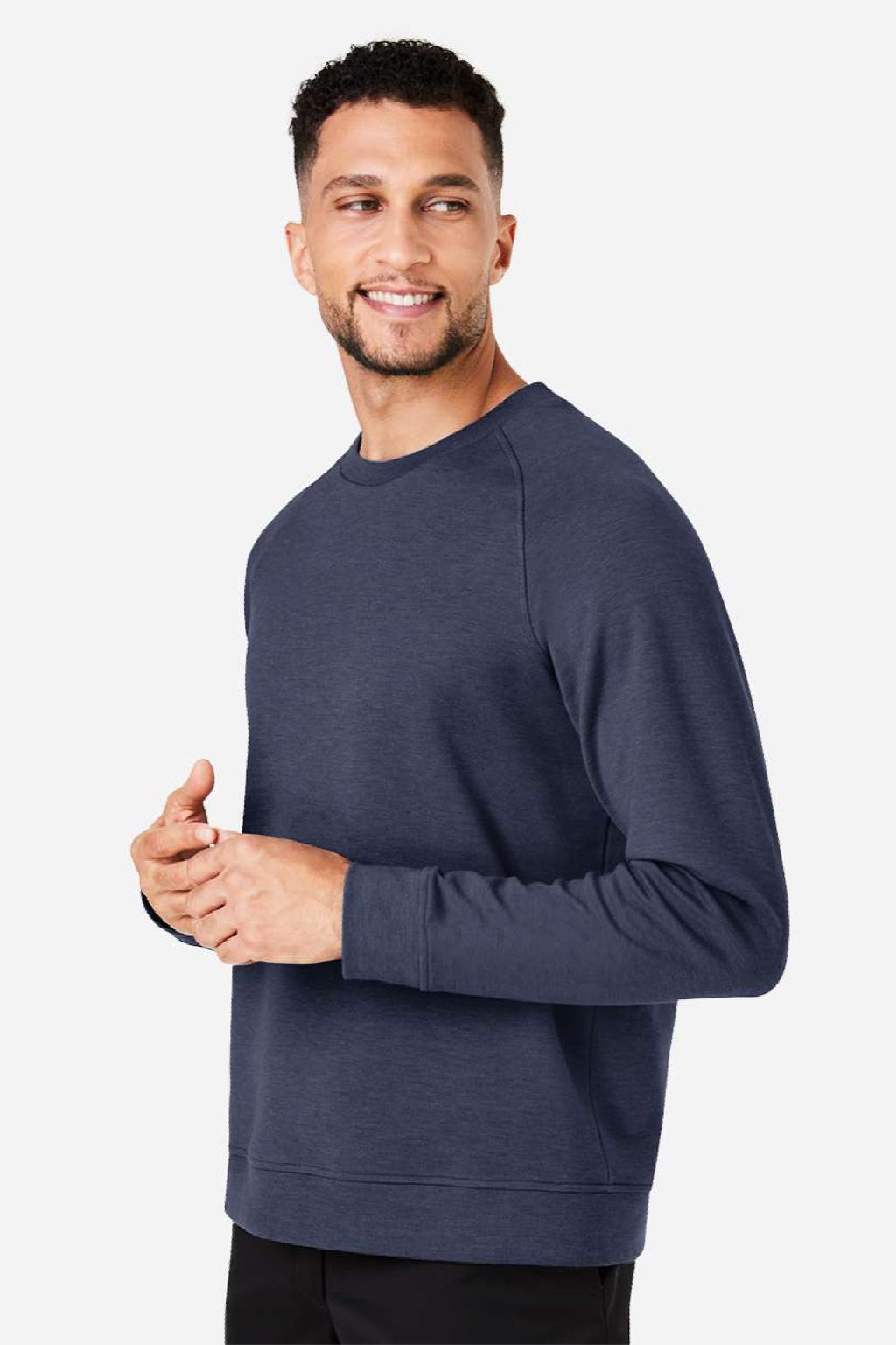 Devon & Jones DG482 Mens Charleston Crewneck Sweatshirt Navy Blue Melange Model Side