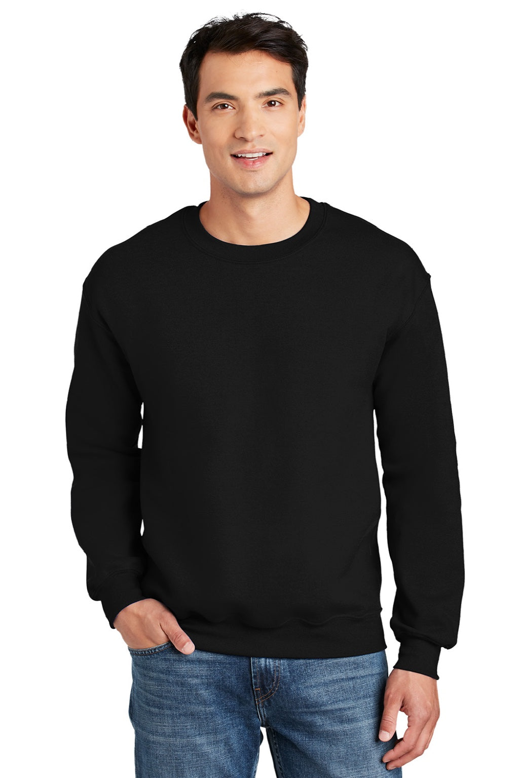 Gildan 12000 Mens DryBlend Moisture Wicking Fleece Crewneck Sweatshirt Black Model Front