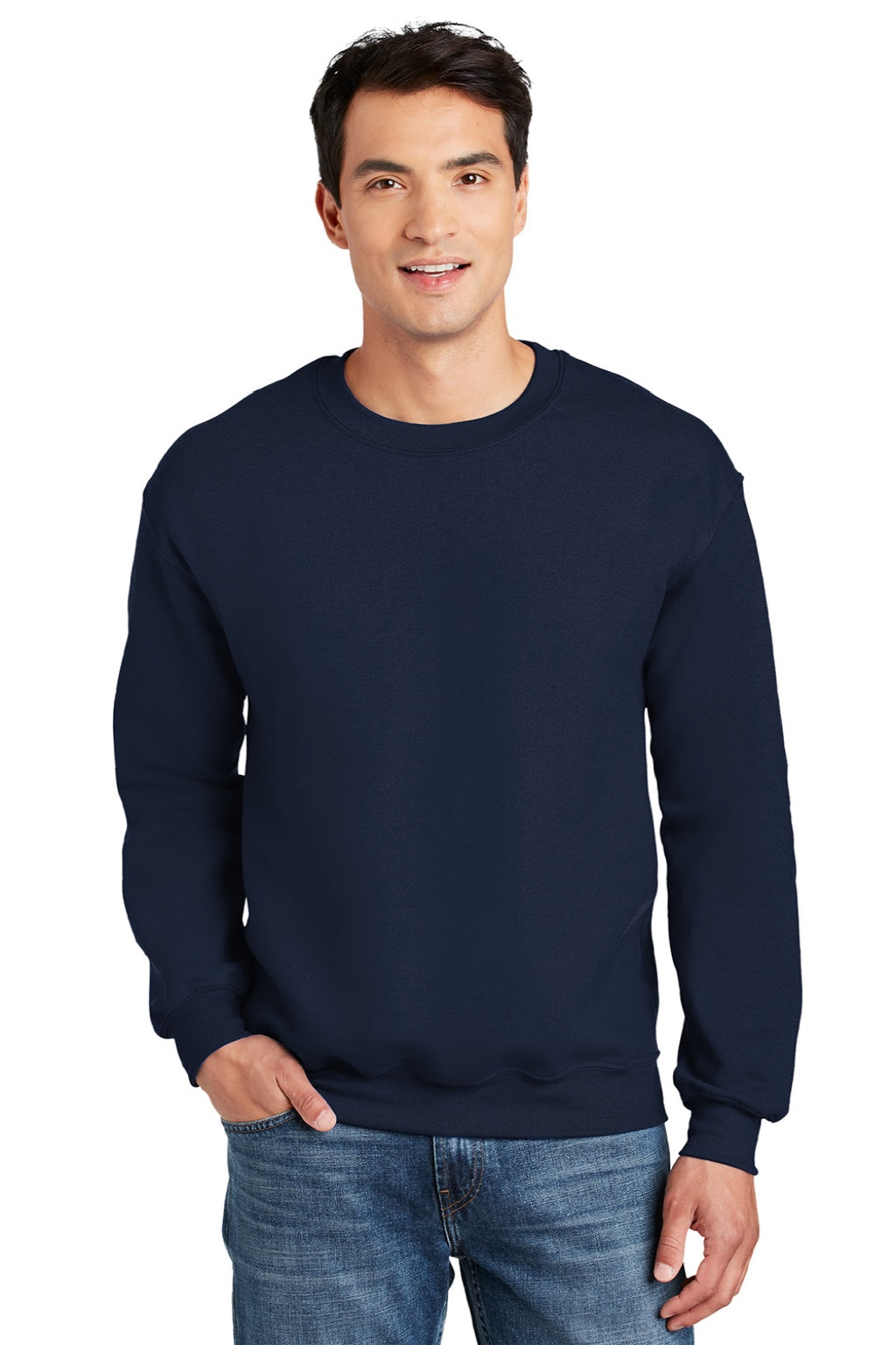 Gildan 12000 Mens DryBlend Moisture Wicking Fleece Crewneck Sweatshirt Navy Blue Model Front