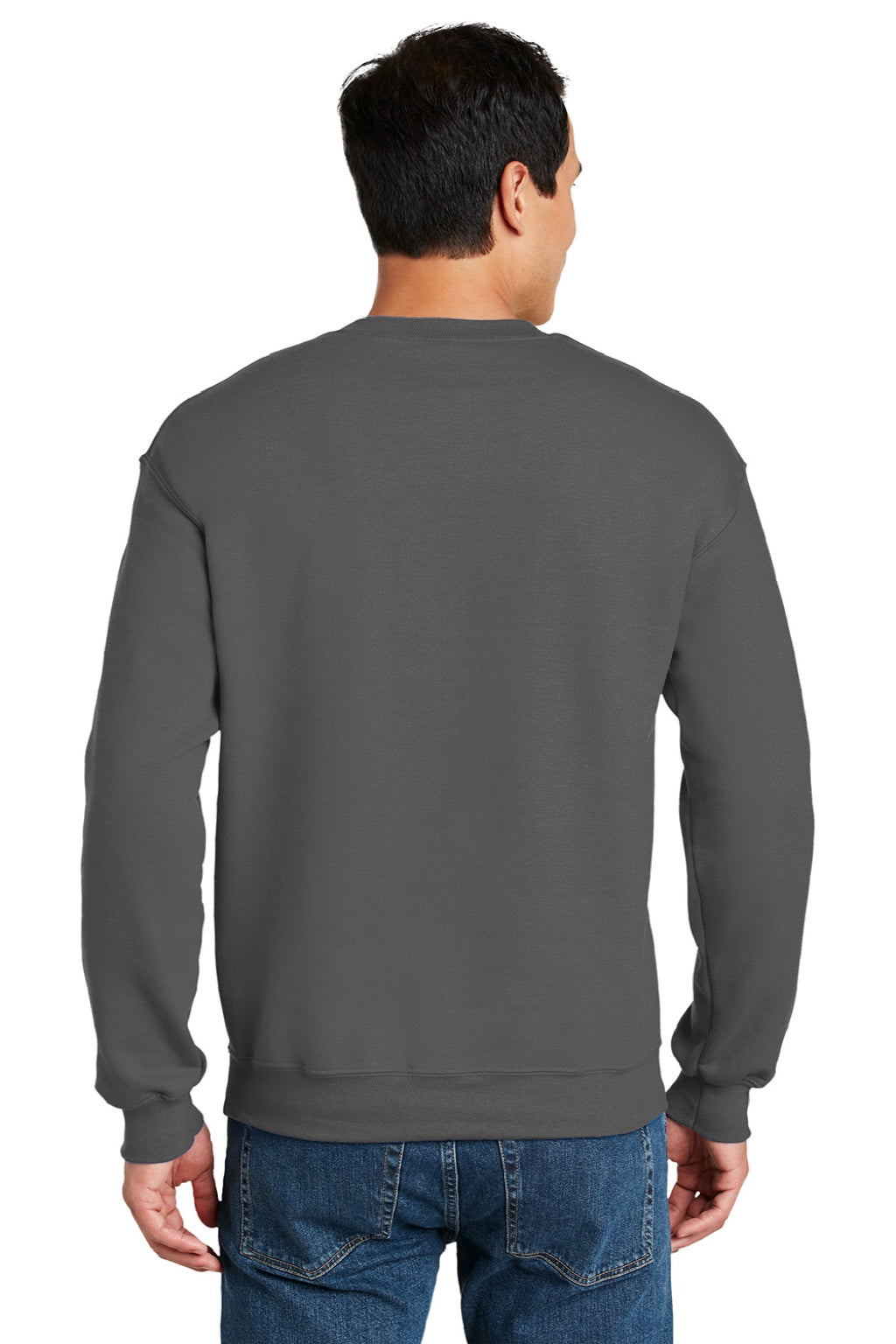 Gildan 12000 Mens DryBlend Moisture Wicking Fleece Crewneck Sweatshirt Charcoal Grey Model Back