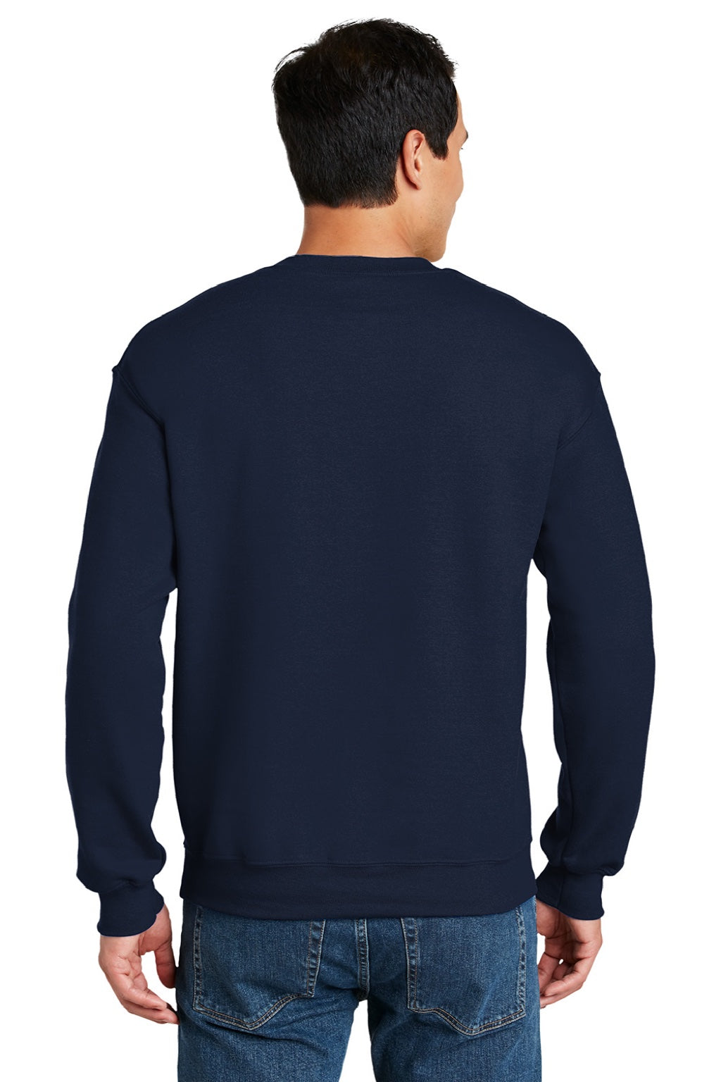 Gildan 12000 Mens DryBlend Moisture Wicking Fleece Crewneck Sweatshirt Navy Blue Model Back