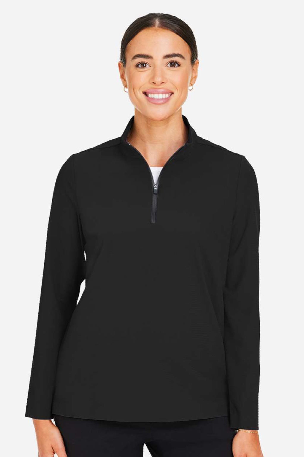 Devon & Jones DG410W Womens CrownLux Performance Windsor Welded 1/4 Zip Sweatshirt Black Model Front