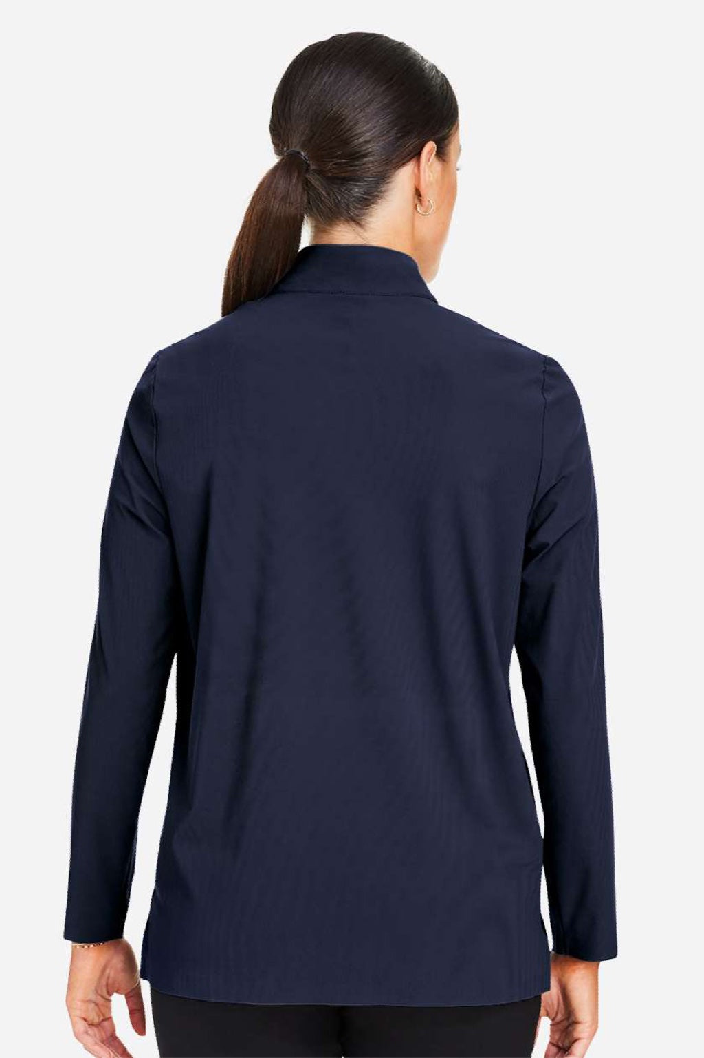 Devon & Jones DG410W Womens CrownLux Performance Windsor Welded 1/4 Zip Sweatshirt Navy Blue Model Back