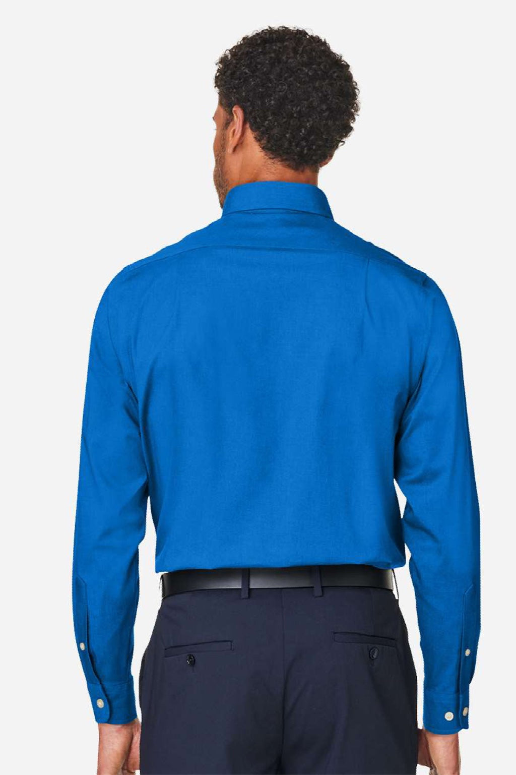Devon & Jones DG505 Mens CrownLux Performance Spencer Poplin Long Sleeve Button Down Shirt French Blue Melange Model Back