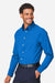 Devon & Jones DG505 Mens CrownLux Performance Spencer Poplin Long Sleeve Button Down Shirt French Blue Melange Model Side