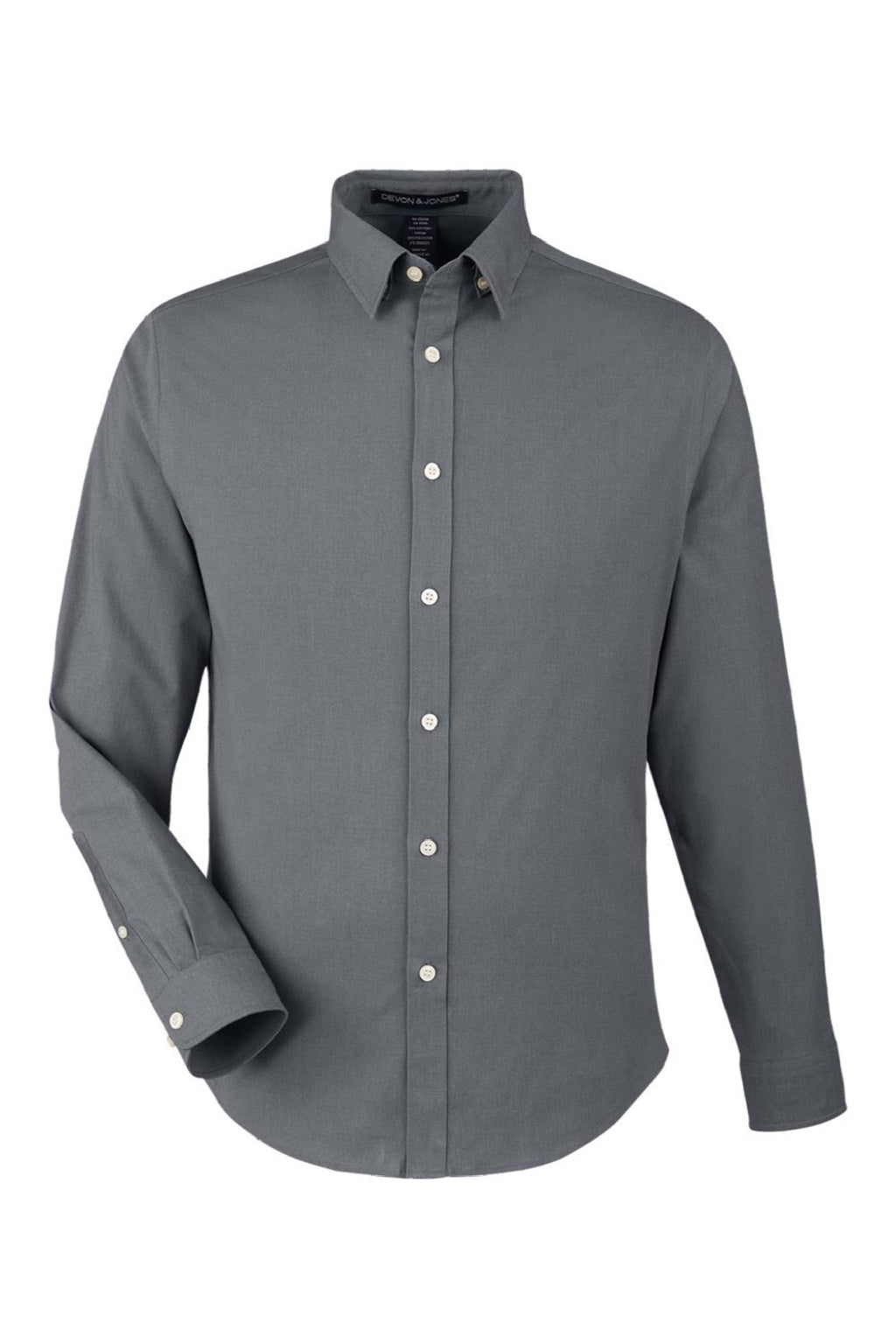 Devon & Jones DG505 Mens CrownLux Performance Spencer Poplin Long Sleeve Button Down Shirt Graphite Grey Melange Flat Front