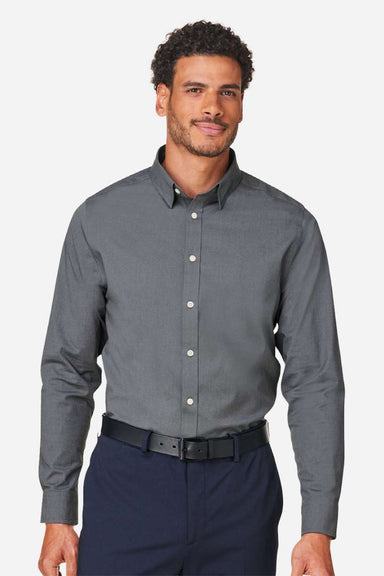 Devon & Jones DG505 Mens CrownLux Performance Spencer Poplin Long Sleeve Button Down Shirt Graphite Grey Melange Model Front