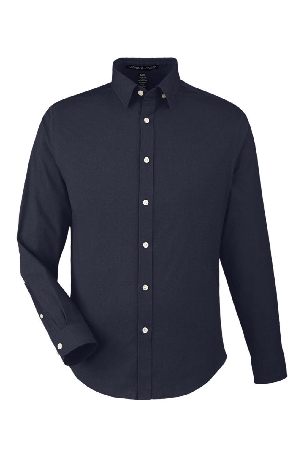 Devon & Jones DG505 Mens CrownLux Performance Spencer Poplin Long Sleeve Button Down Shirt Navy Blue Melange Flat Front