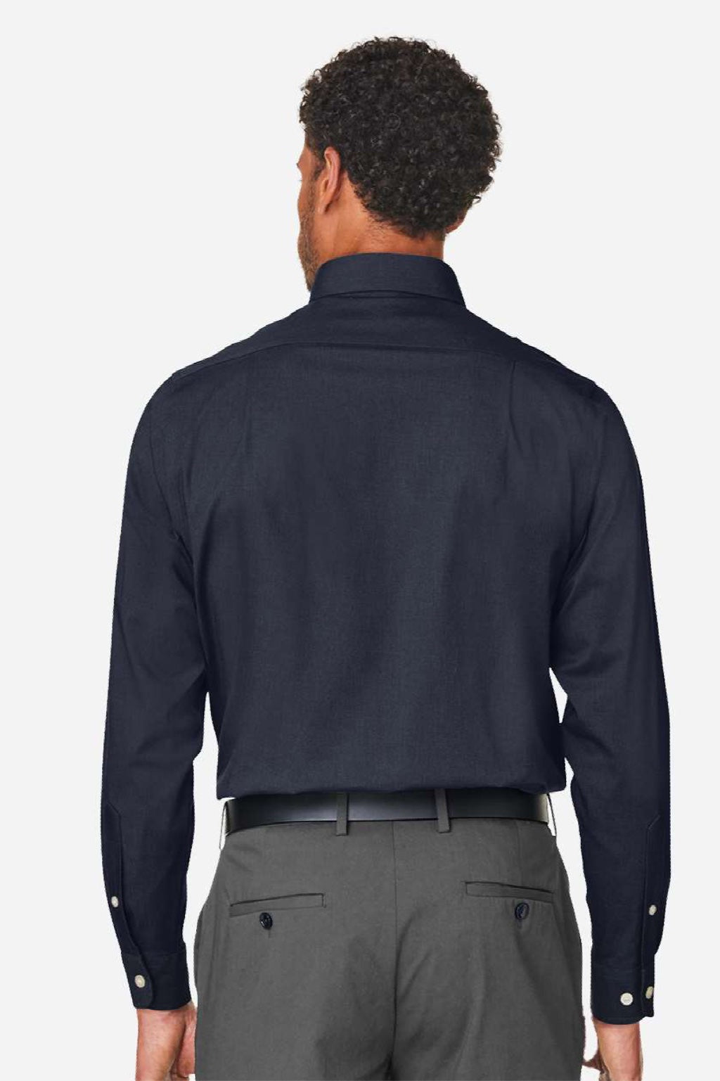 Devon & Jones DG505 Mens CrownLux Performance Spencer Poplin Long Sleeve Button Down Shirt Navy Blue Melange Model Back