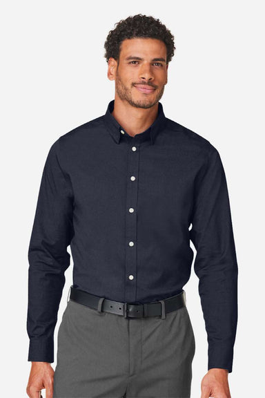 Devon & Jones DG505 Mens CrownLux Performance Spencer Poplin Long Sleeve Button Down Shirt Navy Blue Melange Model Front