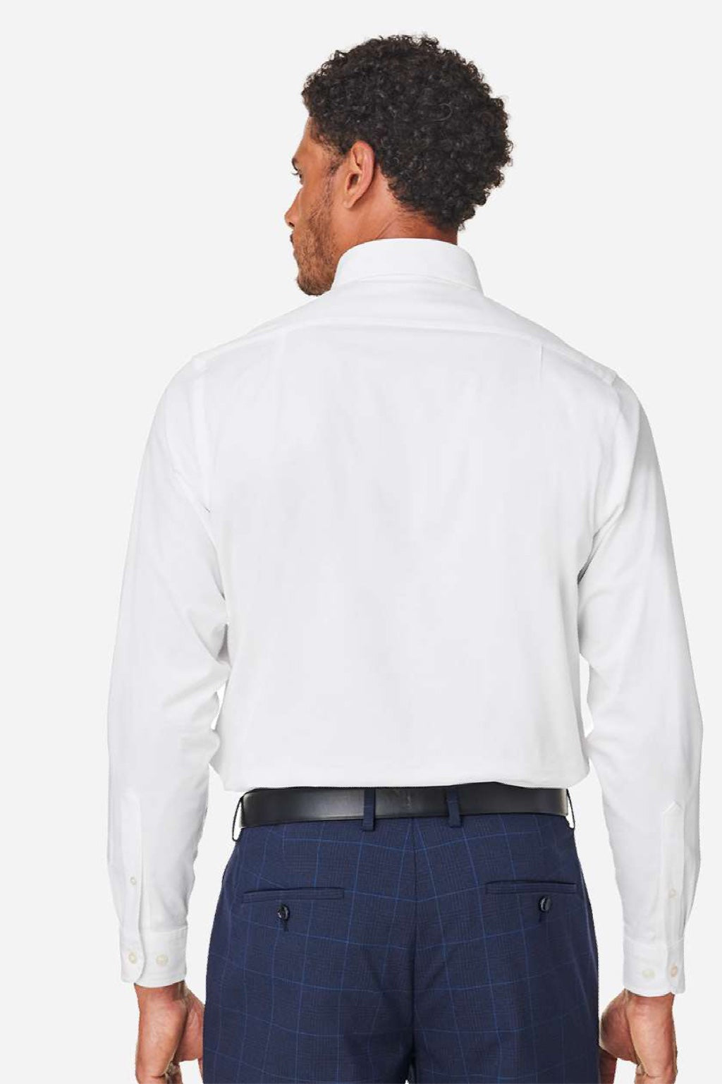 Devon & Jones DG505 Mens CrownLux Performance Spencer Poplin Long Sleeve Button Down Shirt White Model Back