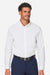 Devon & Jones DG505 Mens CrownLux Performance Spencer Poplin Long Sleeve Button Down Shirt White Model Front