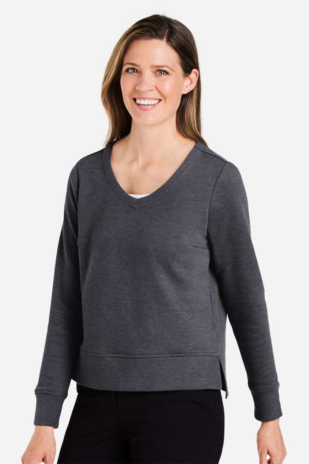 Devon & Jones DG482W Womens Charleston V-Neck Sweatshirt Black Melange Model Side