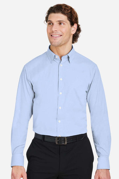 Devon & Jones DG537 Mens CrownLux Performance Microstripe Long Sleeve Button Down Shirt French Blue/White Model Front