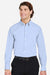 Devon & Jones DG537 Mens CrownLux Performance Microstripe Long Sleeve Button Down Shirt French Blue/White Model Front