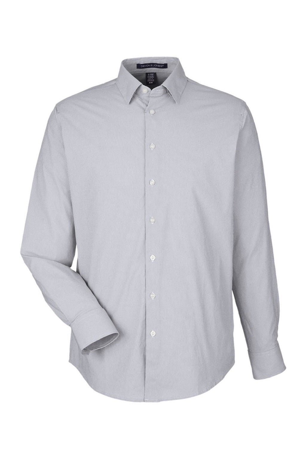 Devon & Jones DG537 Mens CrownLux Performance Microstripe Long Sleeve Button Down Shirt Graphite Grey/White Flat Front