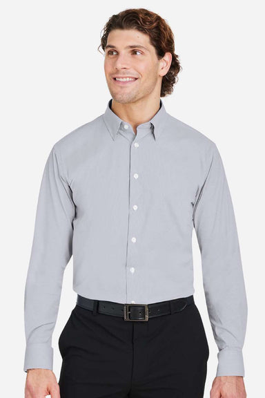 Devon & Jones DG537 Mens CrownLux Performance Microstripe Long Sleeve Button Down Shirt Graphite Grey/White Model Front