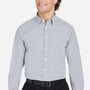 Devon & Jones Mens CrownLux Performance Moisture Wicking Microstripe Long Sleeve Button Down Shirt - Graphite Grey/White - New