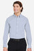 Devon & Jones DG537 Mens CrownLux Performance Microstripe Long Sleeve Button Down Shirt Navy Blue/White Model Front