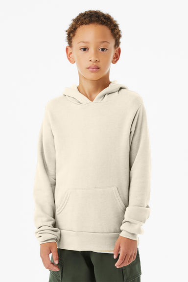 Bella + Canvas BC3719Y/3719Y Youth Sponge Fleece Hooded Sweatshirt Hoodie w/ Pouch Pocket Natural Model Front