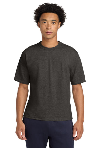 Champion T105 Mens Heritage Short Sleeve Crewneck T-Shirt Heather Charcoal Grey Model Front