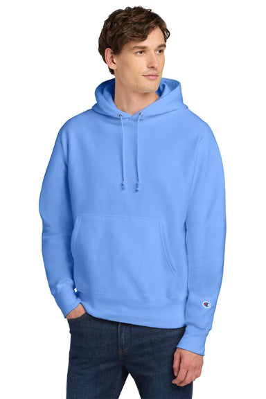 Champion S101/S1051 Mens Shrink Resistant Hooded Sweatshirt Hoodie w/ Pouch Pocket Light Blue Model Front
