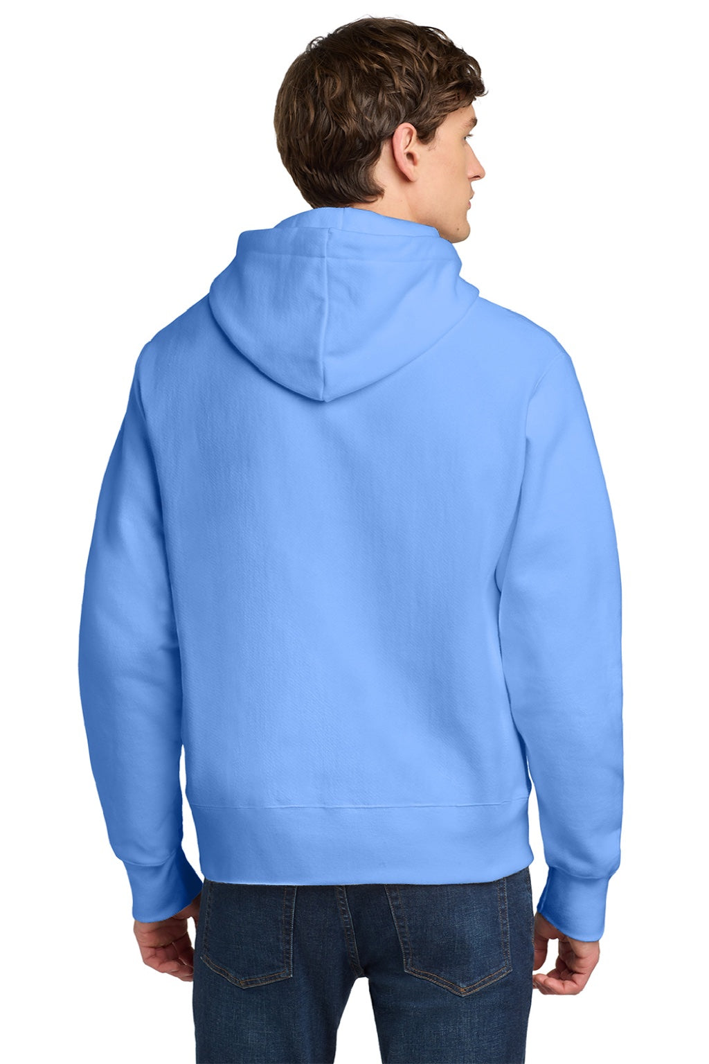 Champion S101/S1051 Mens Shrink Resistant Hooded Sweatshirt Hoodie w/ Pouch Pocket Light Blue Model Back