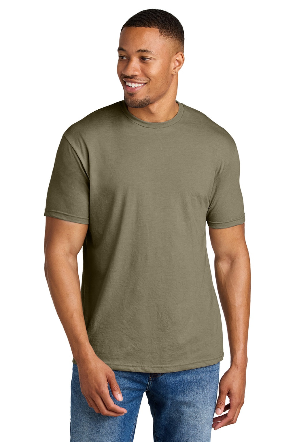 Gildan 64000CVC Mens Softstyle CVC Short Sleeve Crewneck T-Shirt Dune Mist Model Front